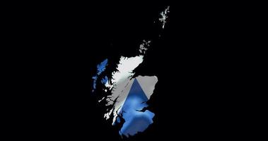 Scotland map shape with waving flag background. Alpha channel outline of country video