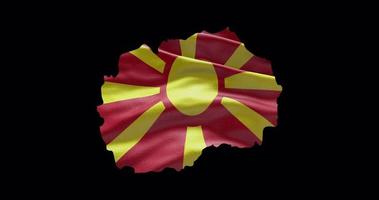 noorden Macedonië kaart vorm met golvend vlag achtergrond. alpha kanaal schets van land video