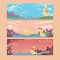 Cute Duck with Cityscape Background Horizontal Banner vector