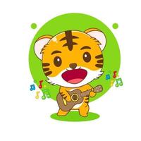 Cartoon illustration of cute tiger playing guitar character vector