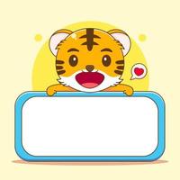 Cartoon illustration of cute tiger with empty board vector