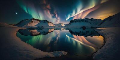 aurora over a calm lake, photo