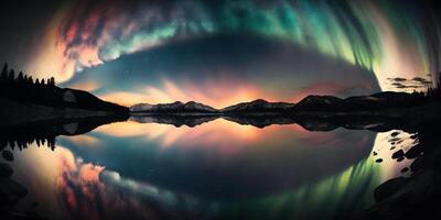 aurora over a calm lake, photo