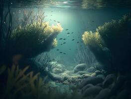 beautiful underwater scenery, underwater background wallpaper, AI Generated photo