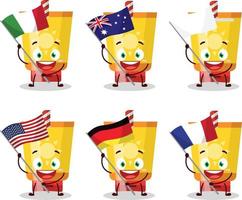 Sun block cartoon character bring the flags of various countries vector