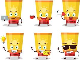 Sun block cartoon character with various types of business emoticons vector