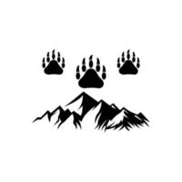 Silhouette of bear paws with of mountain. vector