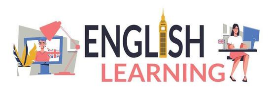 English Learning Flat Text vector