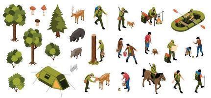 Mushroom Pickers Isometric Set vector