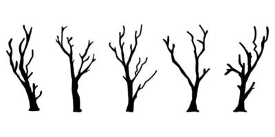 conjunto de siluetas de árbol de rama negra o árboles desnudos. ilustraciones aisladas dibujadas a mano. vector