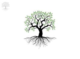 Trees and root with green leaves look beautiful and refreshing. Tree and roots LOGO style. Illustration flat style. vector