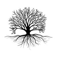 Black Trees and root with leaves look beautiful and refreshing. Tree and roots LOGO style. vector