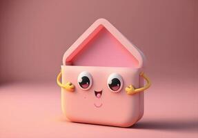 Cute cartoon envelope character 3D on pink background. photo