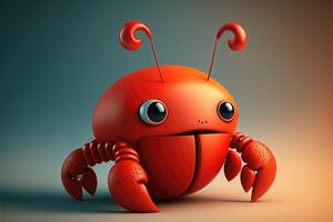 Cute Cartoon Lobster Character 3D. photo