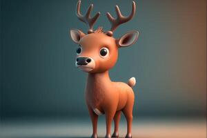 linda dibujos animados ciervo personaje 3d ai generado foto