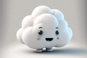 ai generado linda dibujos animados nube personaje 3d en blanco antecedentes. foto