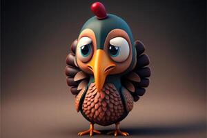 linda dibujos animados Turquía personaje 3d ai generado foto