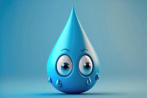 Cute cartoon water drop character 3D on blue background. photo
