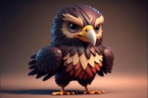 linda dibujos animados águila personaje 3d ai generado foto