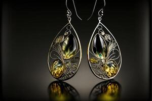 Dangling earrings catch the light and draw attention. photo