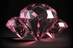 Pink diamonds on black background. photo