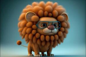 Cute Cartoon Lion Character 3D AI Generated photo