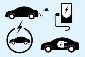 Set Vector illustration of electric powered car and charging point icons style.