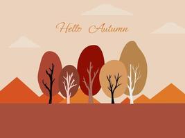 Tree and mountain Autumn background style. Can be used for your work. Welcome Autumn season concept. vector