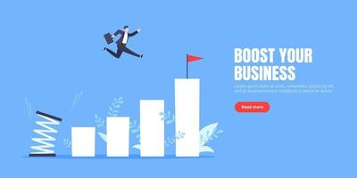 Springboard businessman high jump flat style design vector illustration concept.