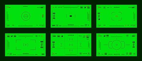 Green colored chroma key camera rec frame viewfinder overlay background screen flat style design vector illustration.