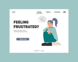 Landing page design with confused thoughts concept. Sad frustrated girl vector