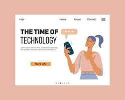 Landing page design with technology concept. Woman using a smartphone vector