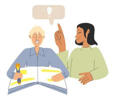 Grandmother teaches a lesson with grandson  Study concept vector illustration