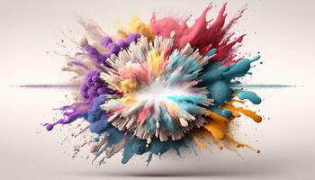 , Flowing isolated colorful sand and powder with splashes. Bright banner, 3D effect, modern macro realistic abstract background illustration, white background. photo