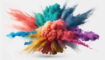 , Flowing isolated colorful sand and powder with splashes. Bright banner, 3D effect, modern macro realistic abstract background illustration, white background. photo