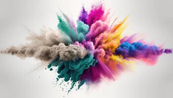 , Flowing isolated colorful sand and powder with splashes. Bright banner, 3D effect, modern macro realistic abstract background illustration, white background. photo