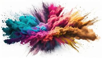 , Flowing isolated colorful sand and powder with splashes. Bright banner, 3D effect, modern macro realistic abstract background illustration, white background. photo