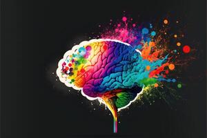 Creative brain cartoon multicolor background for education innovation concept. photo