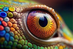 Abstract multicolor eye of lizard dotted skin. Close up macro view. photo