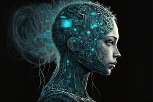 Artificial intelligence. Humanoid cyber girl with a neural network. photo