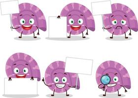 Purple clam cartoon character bring information board vector