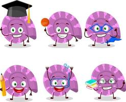 School student of purple clam cartoon character with various expressions vector