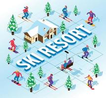 Isometric Ski Resort Flowchart vector