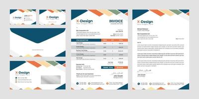 A set of different templates including invoices letterhead business cards and envelopes vector