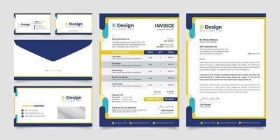 A set of different templates including invoices letterhead business cards and envelopes vector