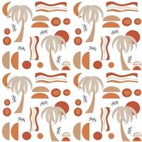 Cute modern terracotta abstract seamless vector pattern background illustration with palm trees and geometric shapes