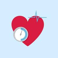 Red heart with pulse and tonometer sensor on world hypertension day vector