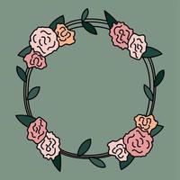 Cute floral round frame vector card illustration