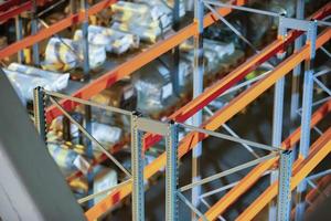 Metal joints of warehouse shelves. photo