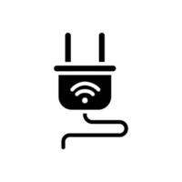 Smart plug black glyph icon. Home appliance. Automated device. Internet of things. Remote control with smartphone. Silhouette symbol on white space. Solid pictogram. Vector isolated illustration